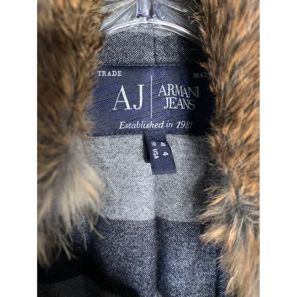 ARMANI JEANS Navy Blue Double-Breasted Fur-Lined Collar Women's Jacket Size 4 - Picture 3 of 9